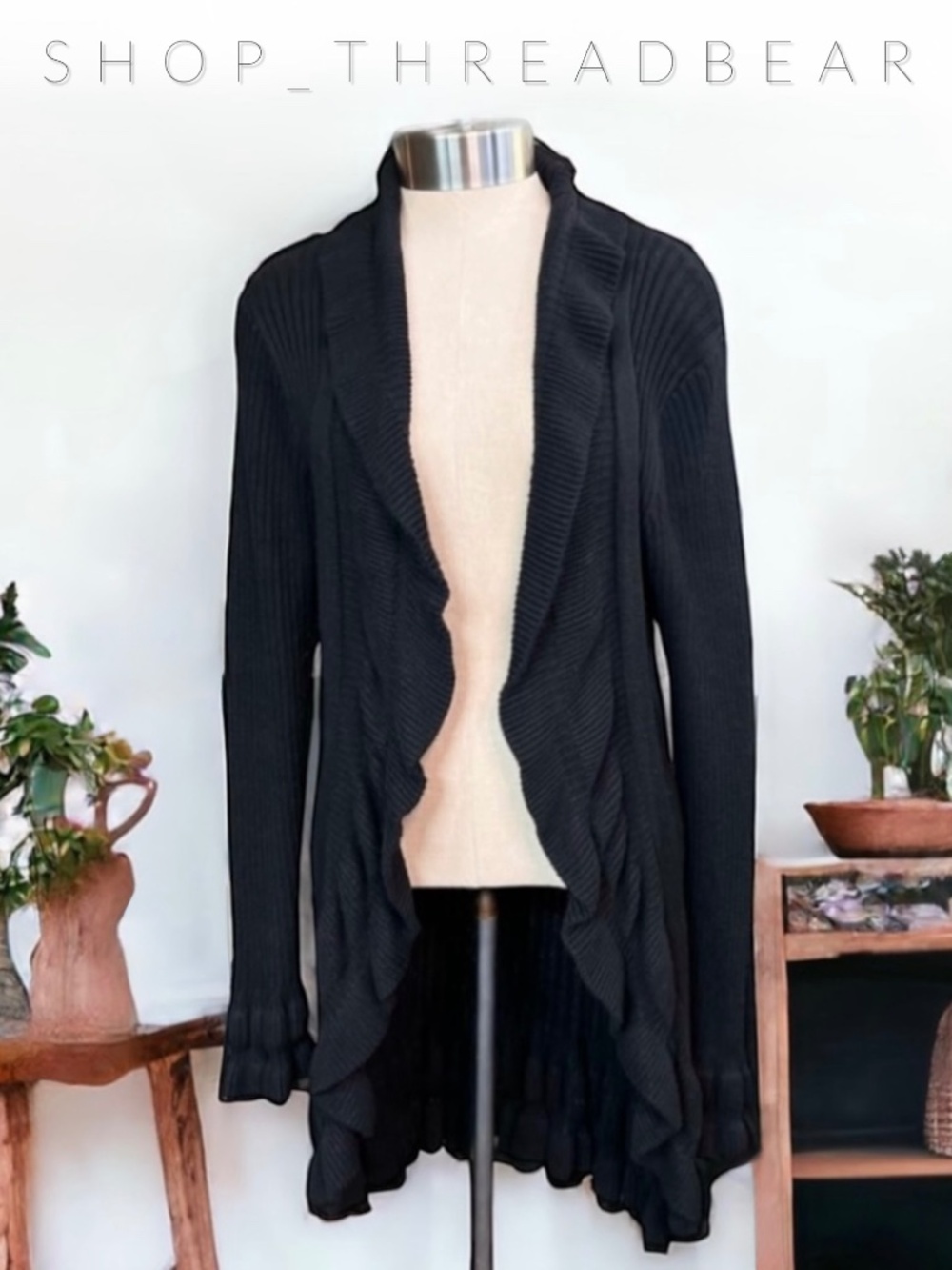 EUC [Matilda Jane] Black Ruffly Long Sleeve Duster Sweater Cardigan | Medium